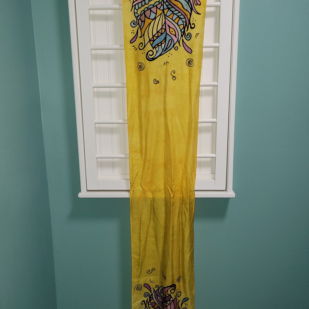 Yellow Scarf with Colorful Paisley Design